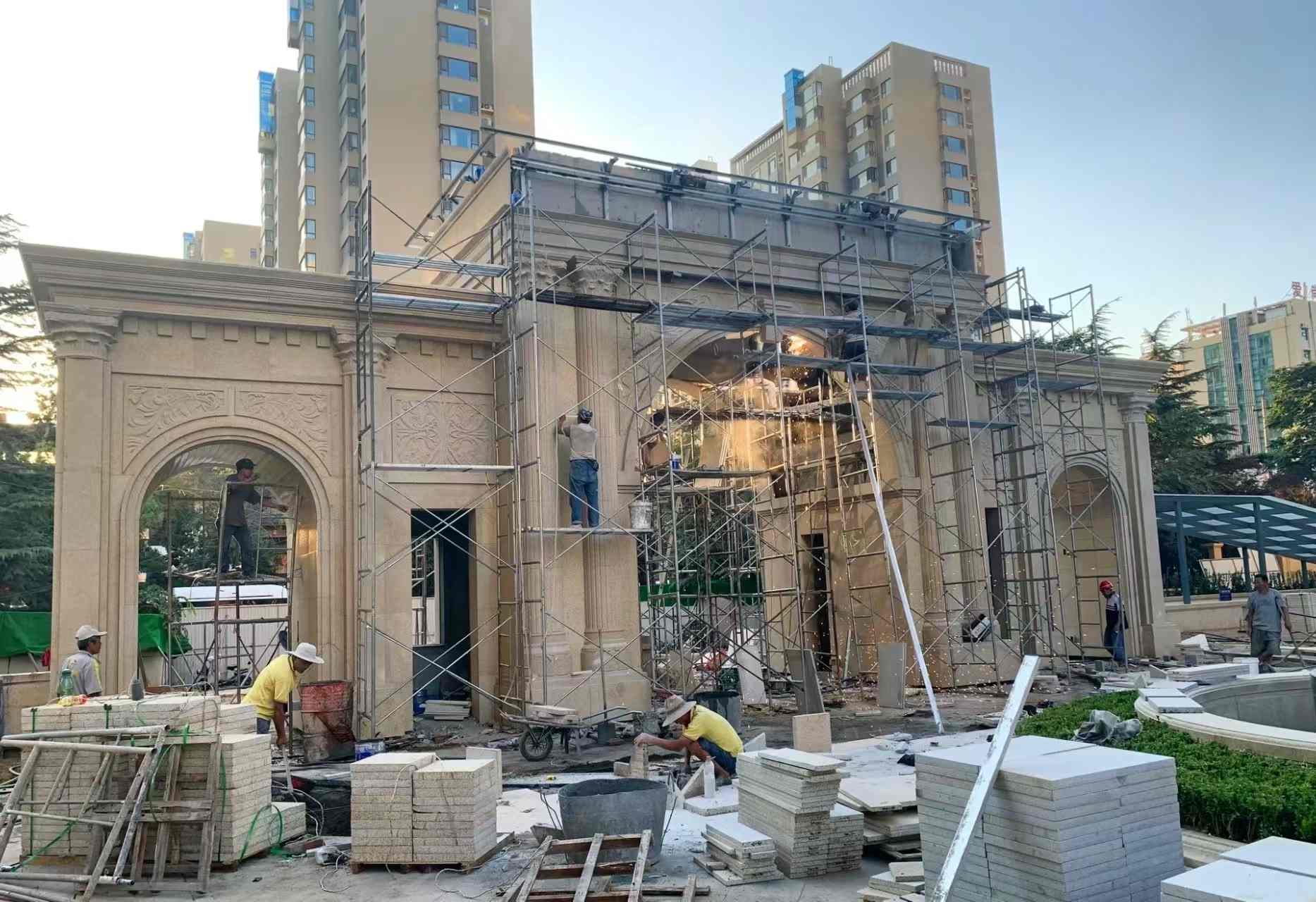 玉溪 黄金麻荔枝面花岗岩小区门楼外墙干挂