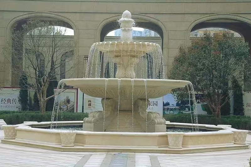 玉溪 黄金麻花岗岩异型加工——户外庭院石雕流水喷泉