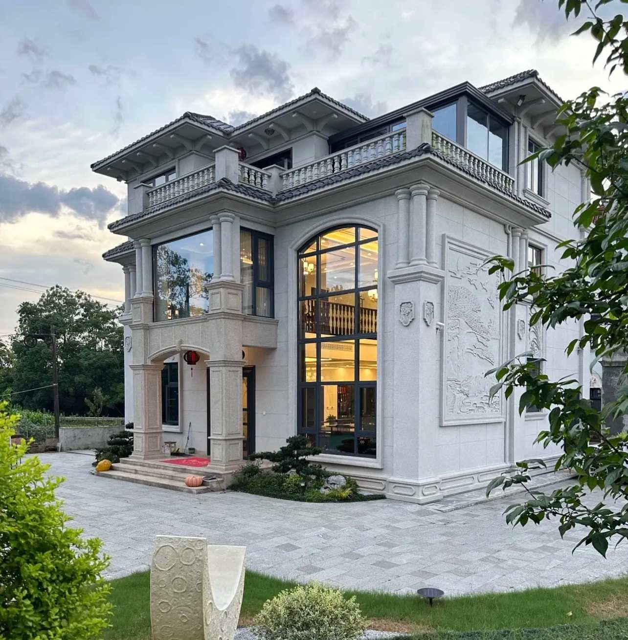 玉溪 白麻花岗岩私人别墅干挂石材豪华定制