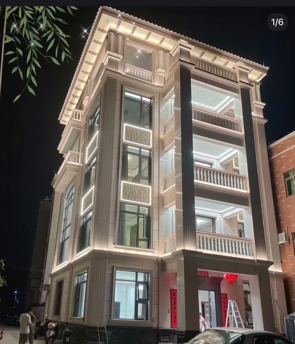 玉溪 芝麻白花岗岩别墅外墙夜间效果